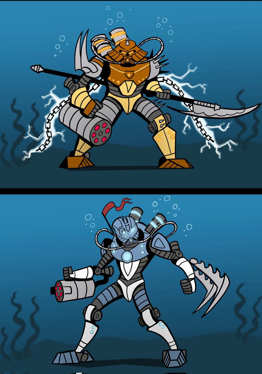 MysticBuilds44's tweet photo. Three years ago I started a little project redesigning the Toa Mahri in my own style. Drawing inspiration from their original Matoran colours and a prototype design of Nuparu Mahri as well. https://t.co/M2OwTkRqVB