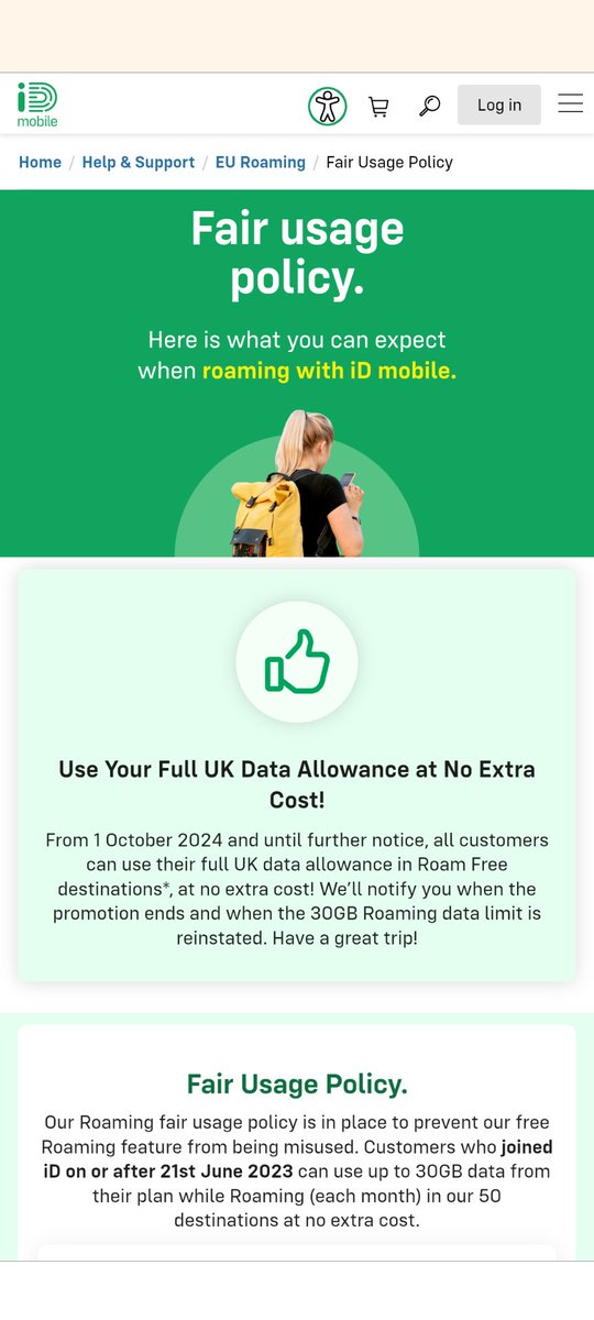 AliceMiggins's tweet photo. @iD_Mobile_UK Hi, please can you confirm that this message that states the 30GB data roaming limit has been lifted on your website applies to all customers. Because I haven't received an email and the T&amp;C's for my plan still refer to a 30GB limit. Thanks. https://t.co/R1CN411L90