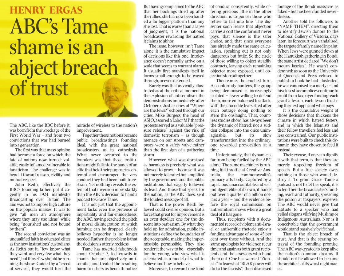 DoNoHarm79's tweet photo. tin The Australian 🇦🇺 newspaper today. “That is the searing betrayal of the founding promise. The ABC was created to keep alive the nation's common dreams. It should not be allowed to become the architect of its worst nightmares”. https://t.co/5OiJDG0bBK