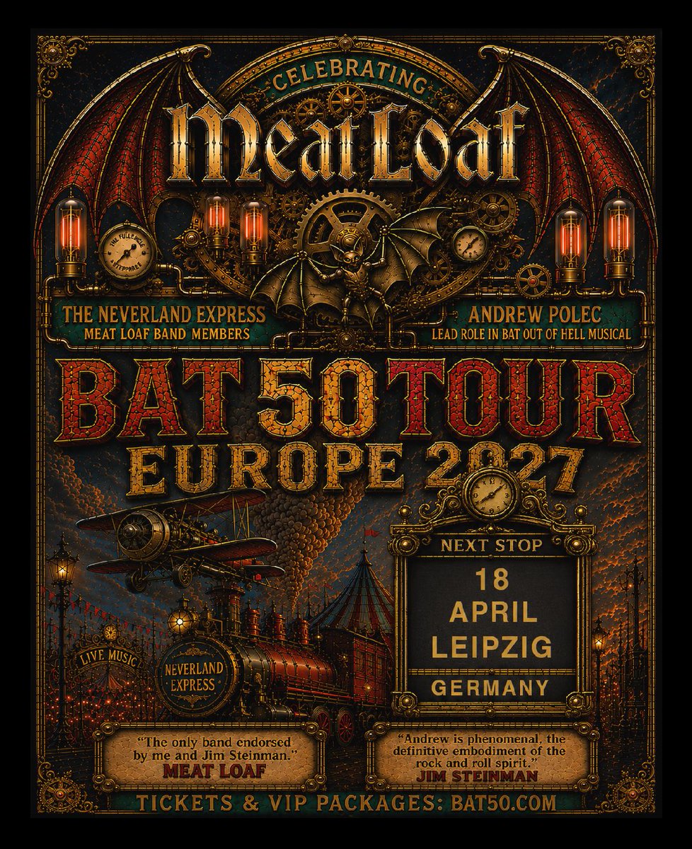 AndrewPolec's tweet photo. Day 2 of Another Date for Bat 50!!! 🎉🎉🎉 Get ready Leipzig!! 🤘🖤🔥🦇

#meatloaf #bat50tour #jimsteinman #rocknroll #ConcertTickets https://t.co/cLJa4zZXzP