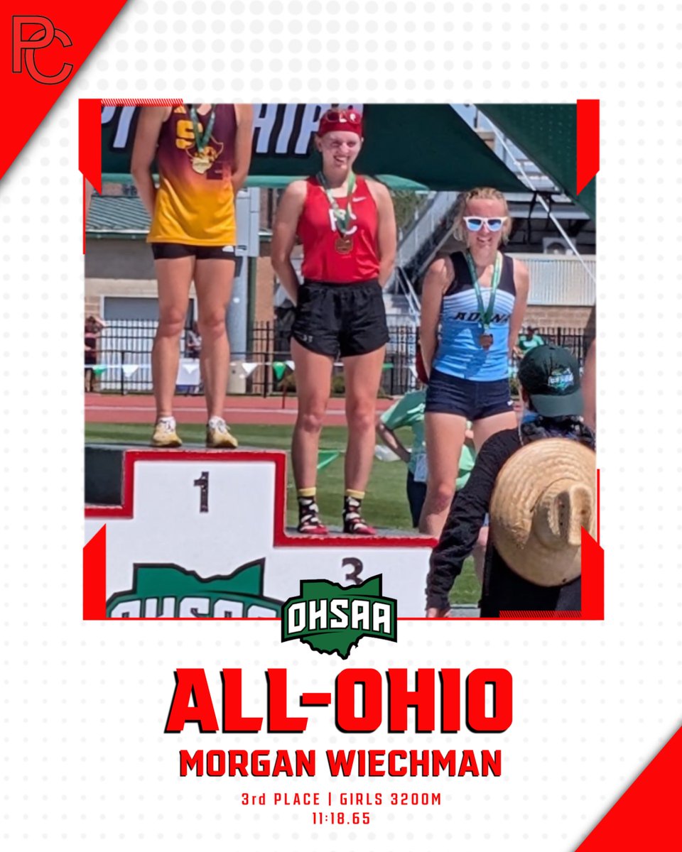 pcskins's tweet photo. 🥉 ALL-OHIO! Congratulations to Morgan Wiechman on placing 3rd in the Girls 3200m Run at the OHSAA Track &amp; Field State Championship with a time of 11:18.65! Outstanding season and an incredible accomplishment! 💪🏃‍♀️ https://t.co/nnzNfyTg6D