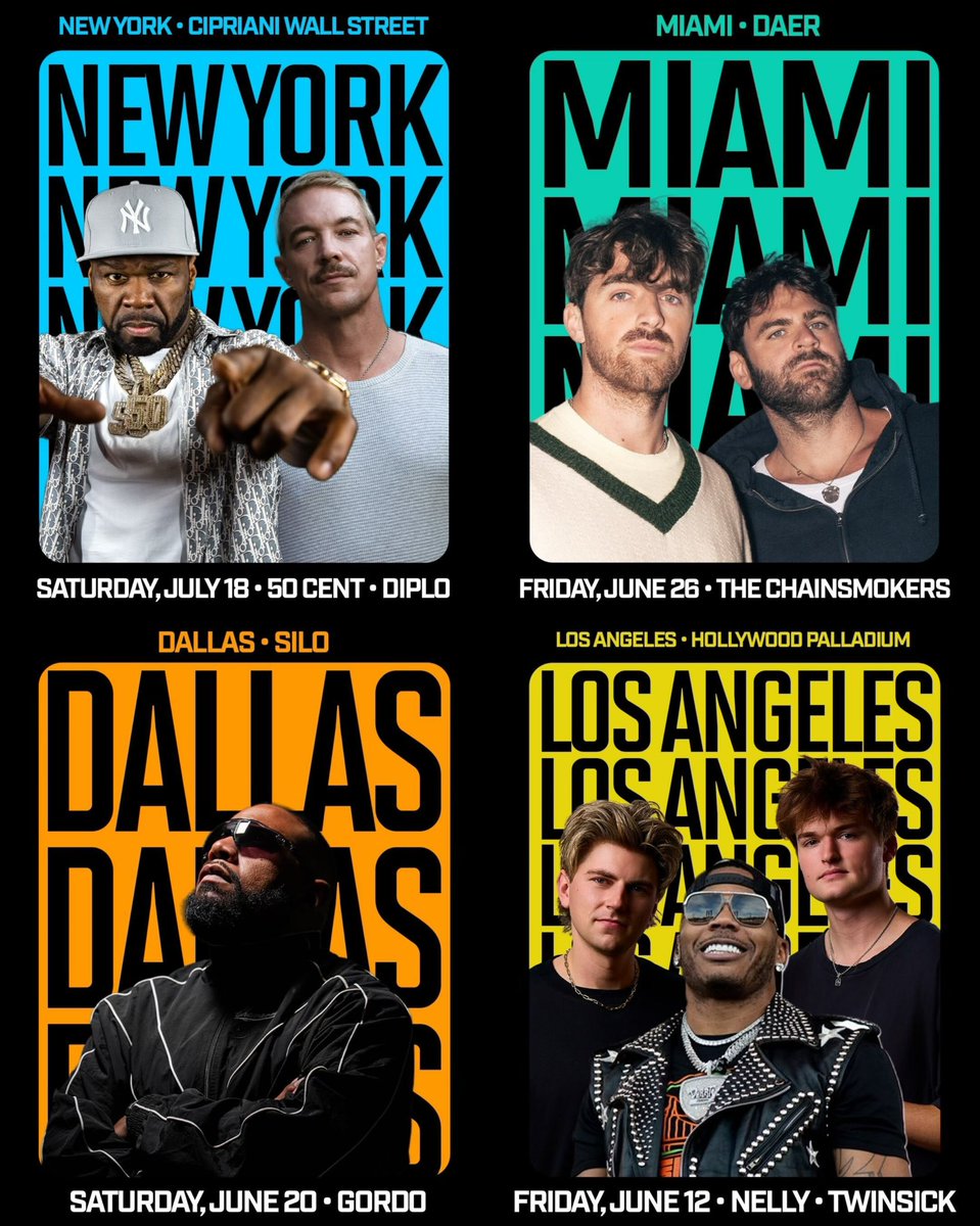 PopCrave's tweet photo. Sports Illustrated Beyond the Pitch is celebrating the 2026 FIFA World Cup with 4 events across New York, Miami, Dallas and LA.
Performers include 50 Cent, Diplo, The Chainsmokers, Silo, Nelly & TWINSICK. #AuthenticPartner https://t.co/LgHLRF5dLy