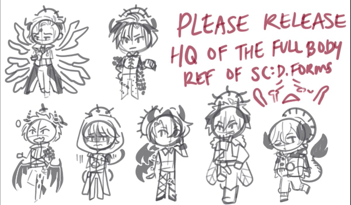 KatzcanDraw's tweet photo. Future obey me merch down the line✨

Wanna make these D.forms into either chibi charms or standees 😭
I need the HQ img so badly 

(Also excuse my chicken writing I did that quickly &amp; w/ no thoughts) https://t.co/A309ptcw42
