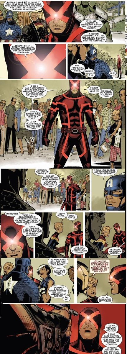 Wikkerman99's tweet photo. Crazy that not even Bendis (who wrote Avengers for 8 years) was immune to the X-Office method of dragging the Avengers into X-books and mischaracterizing them as ignorant or low-key racist as a cheap trick to hype up the X-Men. https://t.co/1Ldt2Z8f4L