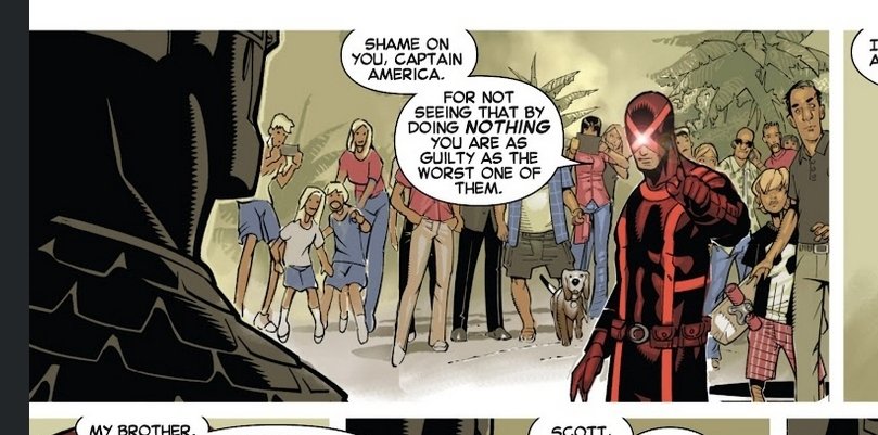 Wikkerman99's tweet photo. Crazy that not even Bendis (who wrote Avengers for 8 years) was immune to the X-Office method of dragging the Avengers into X-books and mischaracterizing them as ignorant or low-key racist as a cheap trick to hype up the X-Men. https://t.co/1Ldt2Z8f4L