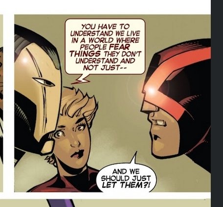 Wikkerman99's tweet photo. Crazy that not even Bendis (who wrote Avengers for 8 years) was immune to the X-Office method of dragging the Avengers into X-books and mischaracterizing them as ignorant or low-key racist as a cheap trick to hype up the X-Men. https://t.co/1Ldt2Z8f4L
