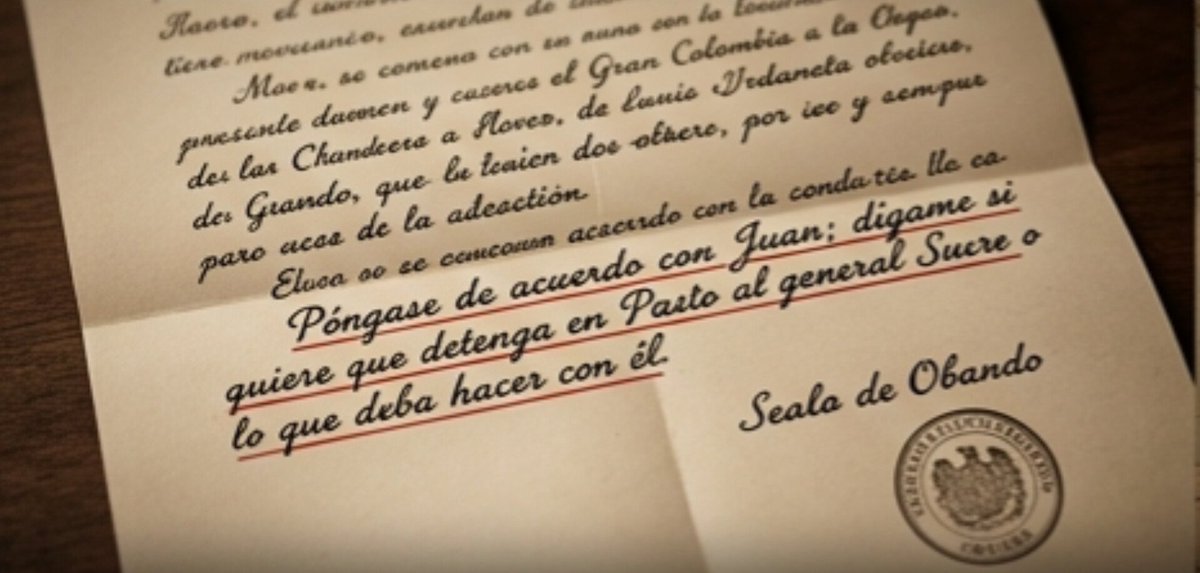ezzio627's tweet photo. 😮 Esta frase ha sido para muchos historiadores la "pistola humeante": la prueba de que el destino de Sucre se estaba decidiendo en secreto entre los caudillos que querían desmembrar la Gran Colombia para quedarse con el poder en sus respectivas regiones. https://t.co/U5x98huwbC