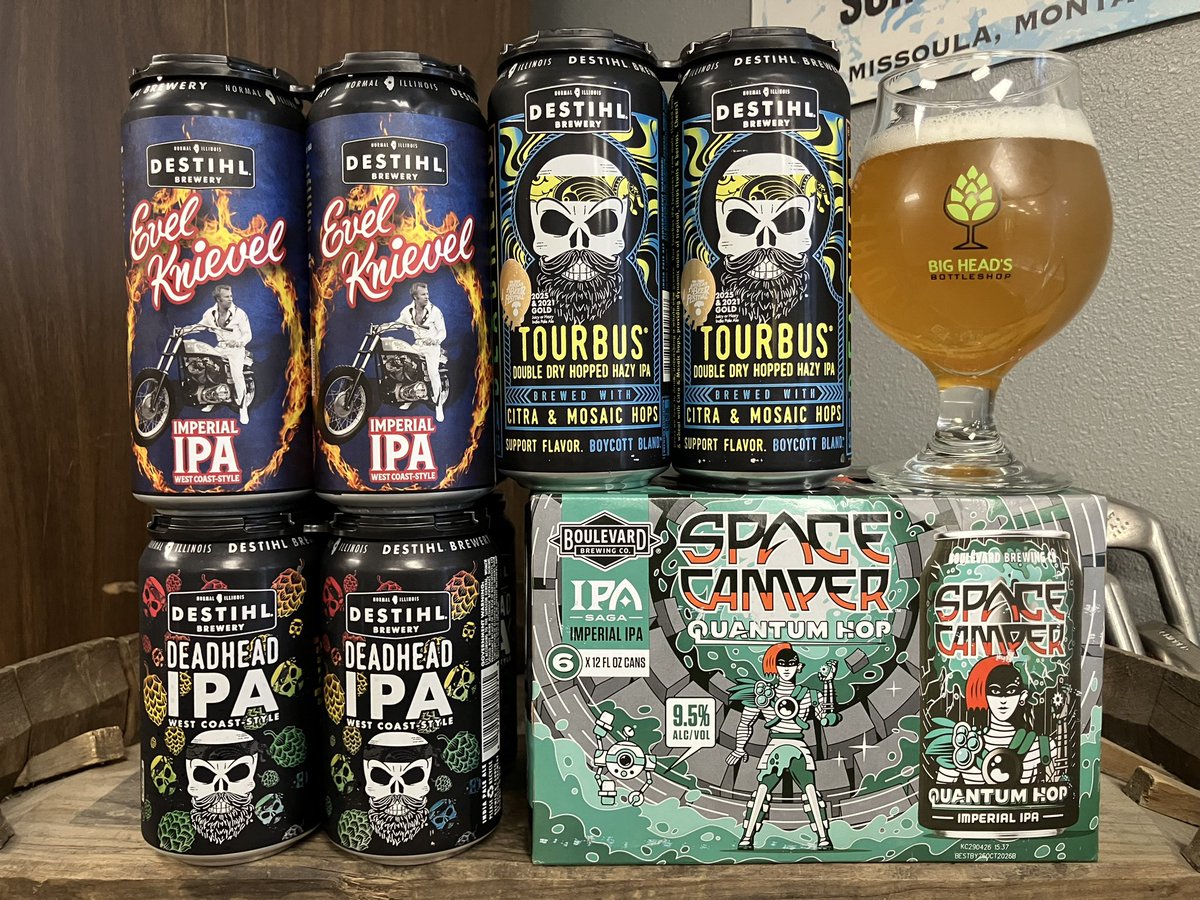 SulaBigHead1's tweet photo. Some returning #ipa from @destihlbrewery Dead Head West Coast, Evel Knieval Imperial, Tour Bus DDH Hazy and @boulevard_beer Quantum Hop Imperial 🍻 #missoula #beerstore #bottleshop #montana https://t.co/dZyBRB0BfU
