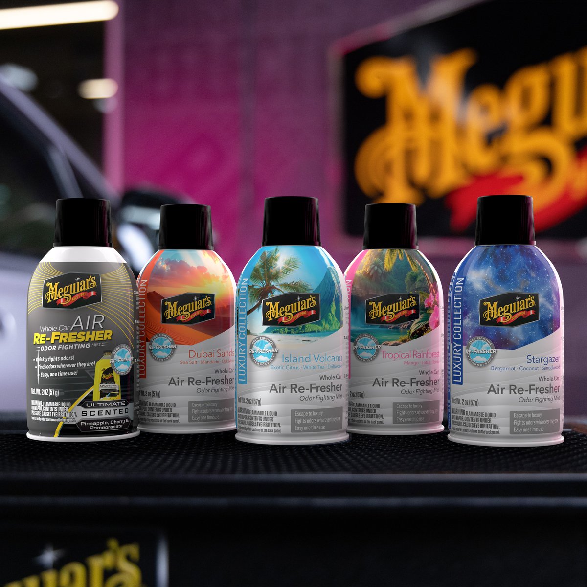 Meguiars's tweet photo. What's your favorite NEW Whole Car Air Refresher from Meguiar's?! 

#meguiars #airrefresher #interior #newproductalert #newproduct #ReflectYourPassion https://t.co/UXxdJh4HTR