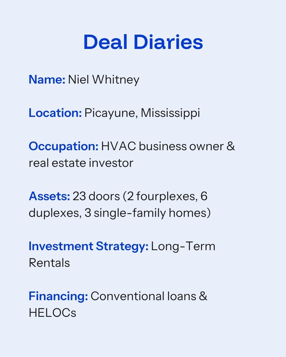 BiggerPockets's tweet photo. At 47, Neil Whitney was living paycheck to paycheck, until a Lifetime movie about a man who gets injured and loses everything shook him.

The next day, his boss gave him a copy of Rich Dad, Poor Dad.

After reading, he decided to get into real estate without touching his bank account.

He drove Uber for 18 months and $16K later, he bought his first rental.

Now he owns 23 doors and clears $8K a month.

Read his full inspiration story at https://t.co/SBwwQjOChe.