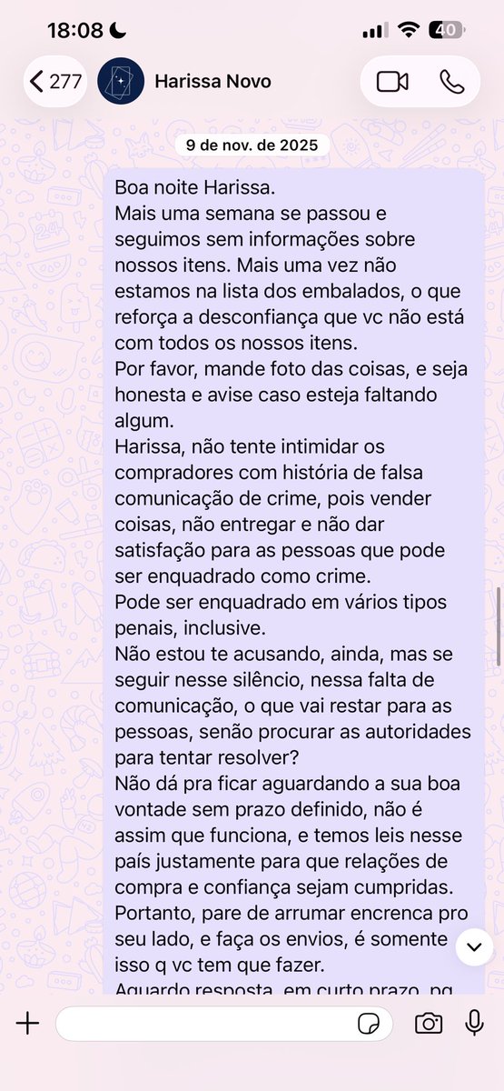 emilinhah's tweet photo. Ela só aparece para posar de vítima, mas não dá conta dos envios, não responde mensagem, enfim, parece que o calote veio mesmo!
Se não, APAREÇA HARISSA!!!!
Segue os prints das “conversas” com ela depois do último feedback.
@_stelIar #feedbacksstellar https://t.co/YjD7o2Im81