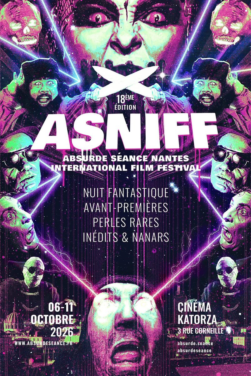 AbsurdeSeance's tweet photo. ASNIFF 2026, 18ème édition
Du 06 au 11 octobre 2026 
Ça avance ! 
-une merde (film Italien d'exploitation des années 80)
-un film choc venu des pays de l'est
-un film porno...
Bientôt vous aurez encore plus d'infos !
NUIT FANTASTIQUE 
samedi 10 octobre 4 films petit déj inclus !! https://t.co/WseDPAooGN
