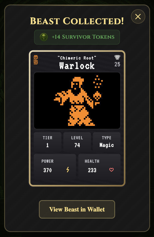 FaF_quest's tweet photo. That's it finally !! 🥳

I got a score of +2000XP and capture 2 beasts in Death Mountain: Loot Survivor. 

💀 A "Havoc Shout" Chupacabra ended my journey. 

Watch the replay: https://t.co/XjO8HRgOyN

@provablegames @lootsurvivor https://t.co/nHO2Jn5u3g