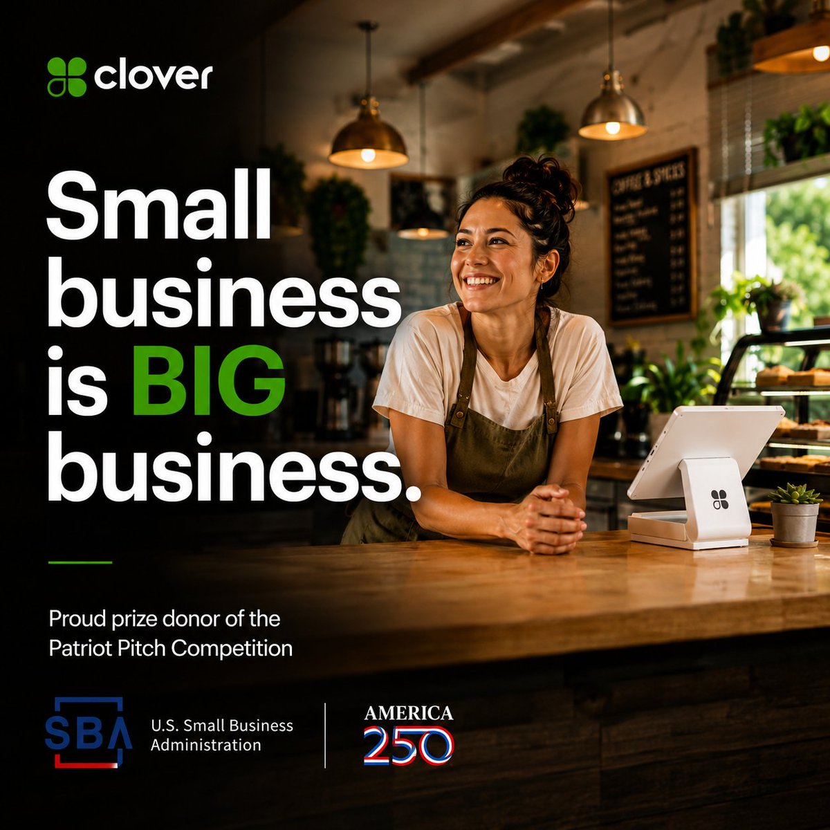 clovercommerce's tweet photo. Small businesses have always driven innovation, resilience, and opportunity.

That’s why Clover is proud to support the @SBAgov Patriot Pitch Competition.

If you’re building a business that’s creating impact, SBA wants to see your pitch.

Apply now: https://t.co/xhqbwz1XG1 https://t.co/6N7mR5UU1X