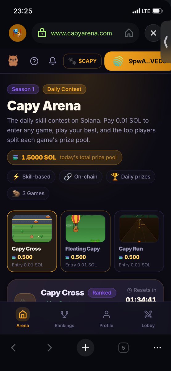 Ste_ven21's tweet photo. Since the clock is ticking toward the reset, now’s the time to jump in on CapyArena.

Head over to https://t.co/6WPjU9wQ9M and get involved in the games.

A 1.5 SOL prize pool is up for grabs, and the reset happens at 12 AM UTC.

Don’t wait until the last minute…..secure your spot before the deadline. 🚀

Ca: 4npUgkbThRtWjY5QVK2pHD8DJGKeLXxmrVgJx5yAQtjA

Tg: https://t.co/Bhf2OAeeHA