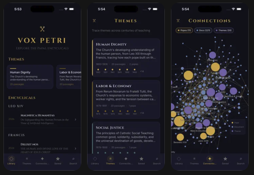 jliang1's tweet photo. @SandersGame @magisteriumai @VulgateAI @buildersaiforum Congratulations, a historic moment!

I built Vox Petri, where you can read and link themes across all encyclicals (from Leo XIII - Leo XIV) - including Magnifica Humanitas.   Take a look if interested!

https://t.co/YzoBjFRKzA https://t.co/9zmcdsX15c
