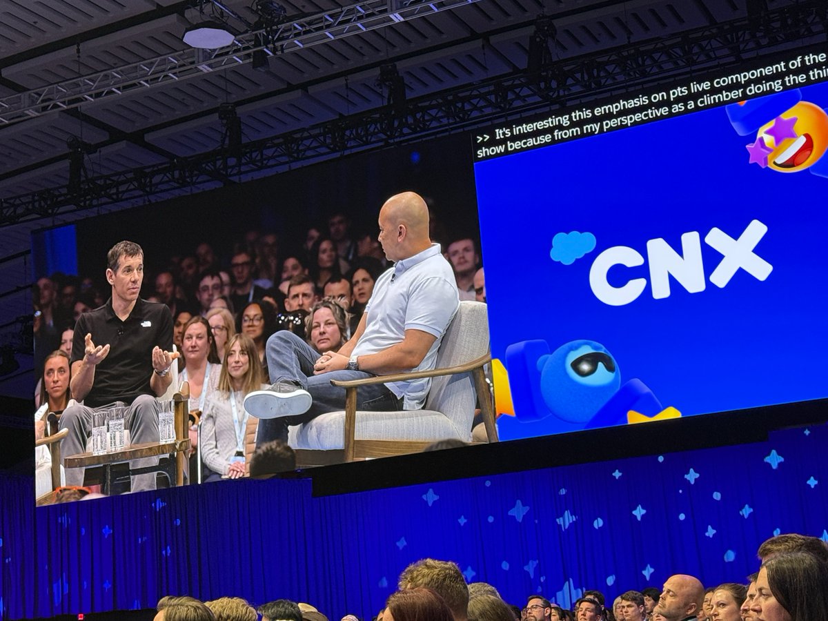 DevsUtd's tweet photo. Day 2 at #CNX26 🚀 Matt's top find👇

A masterclass with Alex Honnold and Netflix's Brandon Riegg sharing a peek inside the global phenomenon and marketable moments.

Bonus sighting: @patosapir on a huge CNX street banner 😎 

Share your top find with us! 👇

@MarketingCloud https://t.co/oYyprSqbqZ