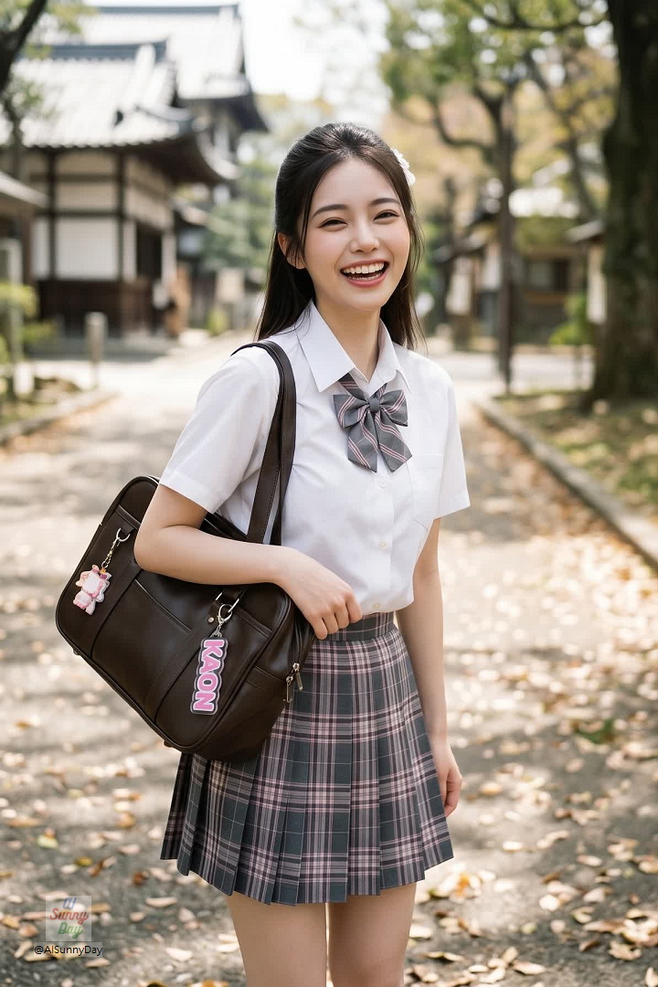 木漏れ日の小径に、純粋なチェックスカートを。🍃 A pure checkered