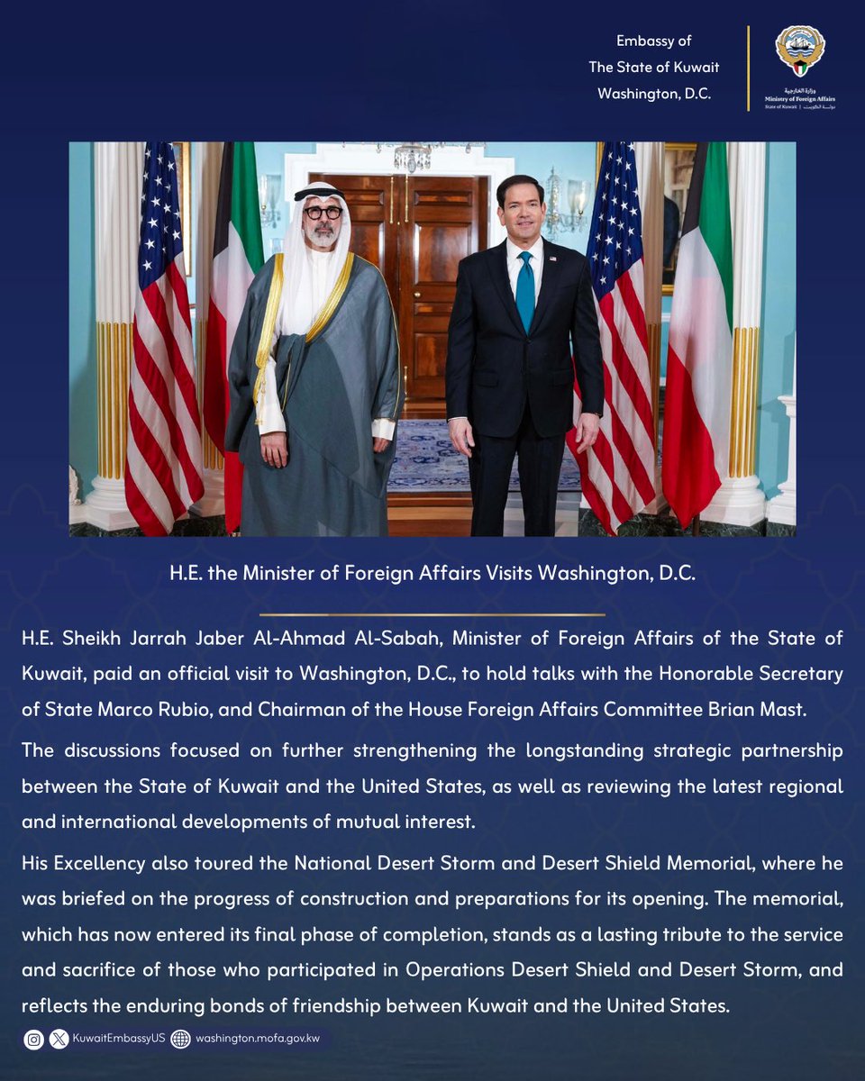 KuwaitembassyUS's tweet photo. H.E. the Minister of Foreign Affairs Visits Washington, D.C. https://t.co/qszaIJEoyn