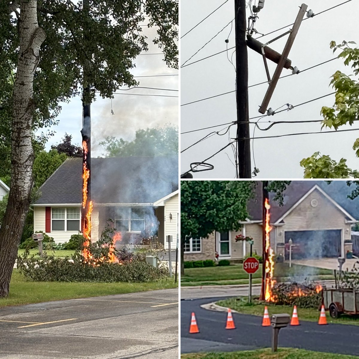 GoldenYearsWi's tweet photo. For the record, no—we were not trying to burn a brush pile at the base of a utility pole earlier this week!

Unfortunately, an electrical issue of still-unknown origin caused a fire to start at the top of the pole and work its way down. https://t.co/FJuWRE9ONj