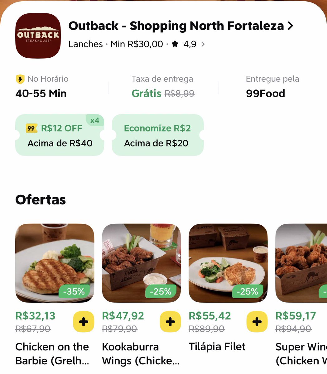 Luankaa's tweet photo. Preço no 99food antes de assinar o Clube que da um cupom de 12 reais vs preço depois de assinar kkkkkkkk fazer a gente de otario msm https://t.co/E5wS06NLu4