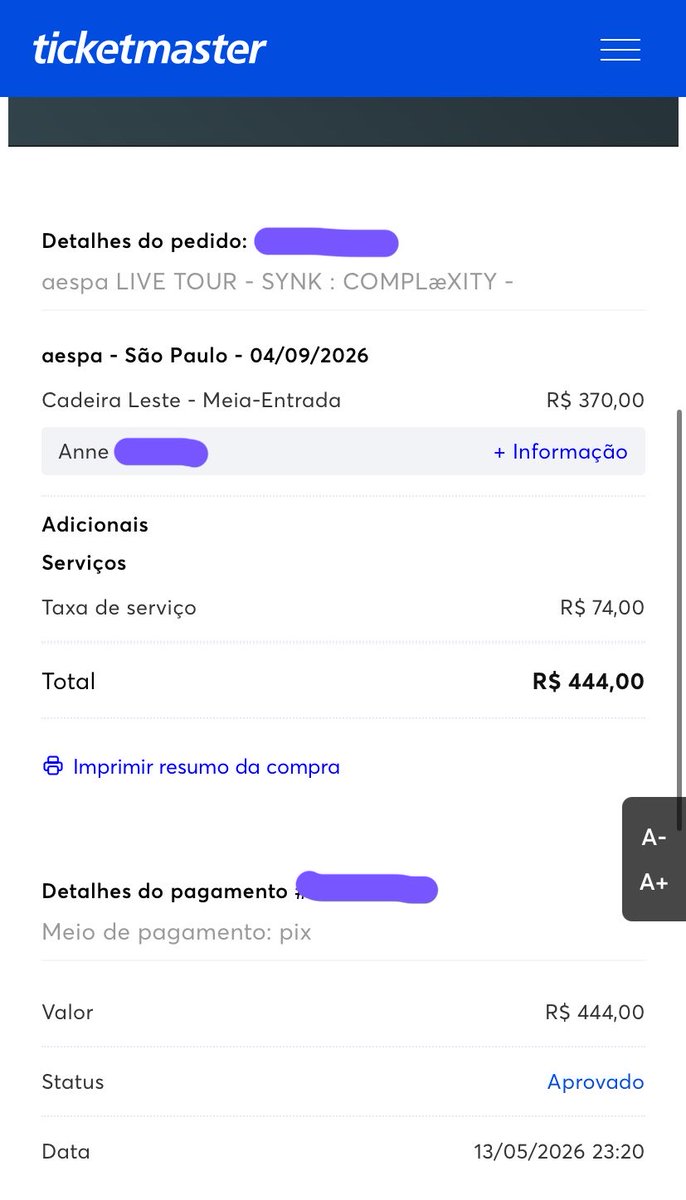naevisale's tweet photo. vendo/vendo ingresso pro show do aespa
live your - synk : complæxity

setor: cadeira leste (meia)
valor: R$444
motivo da venda: consegui uma pp meia

apresento todas as provas necessárias e faço a transferência do ingresso assim que ficar disponível para tal https://t.co/eM5yQcaRED