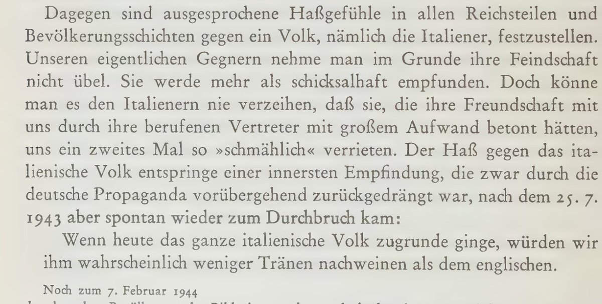dffin349's tweet photo. @Goyslopper131 An SD report noted that "pronounced feelings of hatred" toward Italians "can be observed in all parts of the Reich and in every demographic". The end quote:
If the entire Italian people were to perish today, we would likely shed fewer tears for them than we would for the English. https://t.co/tButZA0KO8
