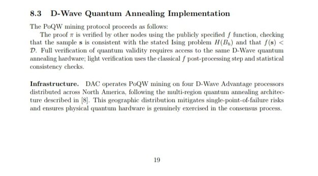 Blessedhand_'s tweet photo. Now the part i respect most about this paper

it admits PoQW currently runs on D-Wave infrastructure; that's still centralized today. 

The authors didn't pretend otherwise they built a protocol for where the hardware is going not where it is right now. https://t.co/wCEJWLbWgO