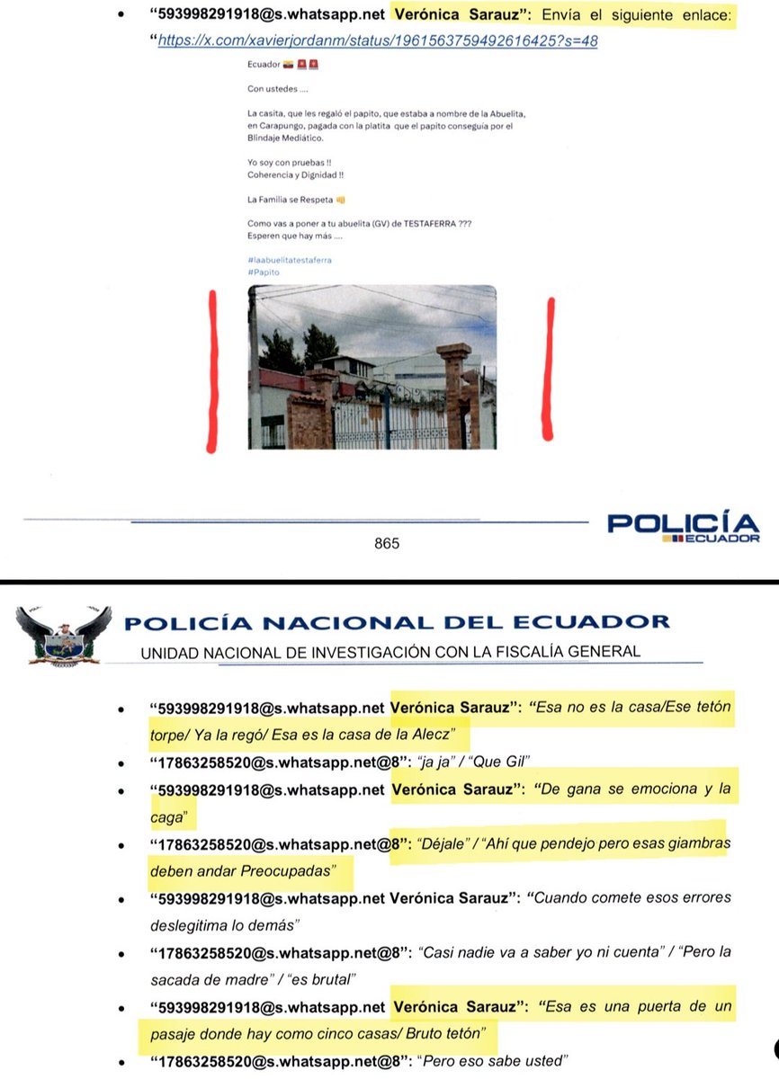 ArduinoTomasi2's tweet photo. "Verónica Sarauz de Proaño, que aparece en chats periciados intercambiando estrategias jurídicas, mediáticas e intimidatorias con María Paula Christiansen (pareja de José Serrano), así como información sensible de las victimas, como la ubicación de nuestra casa"

👇🏼 https://t.co/KnQ2yQq8pG