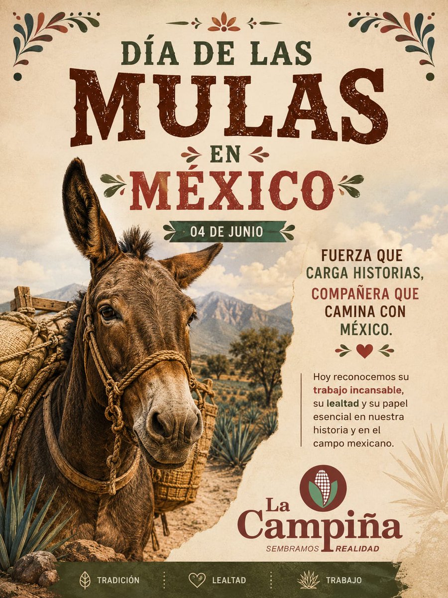 lacampinaweb's tweet photo. 🐴🇲🇽 Hoy celebramos el Día de las Mulas en México, esas compañeras incansables que han cargado historias, trabajo y tradición en el campo. Fuerza, lealtad y corazón que caminan junto a nuestra tierra. 🌾💚 #DíaDeLasMulas https://t.co/MJrkyB3YwV