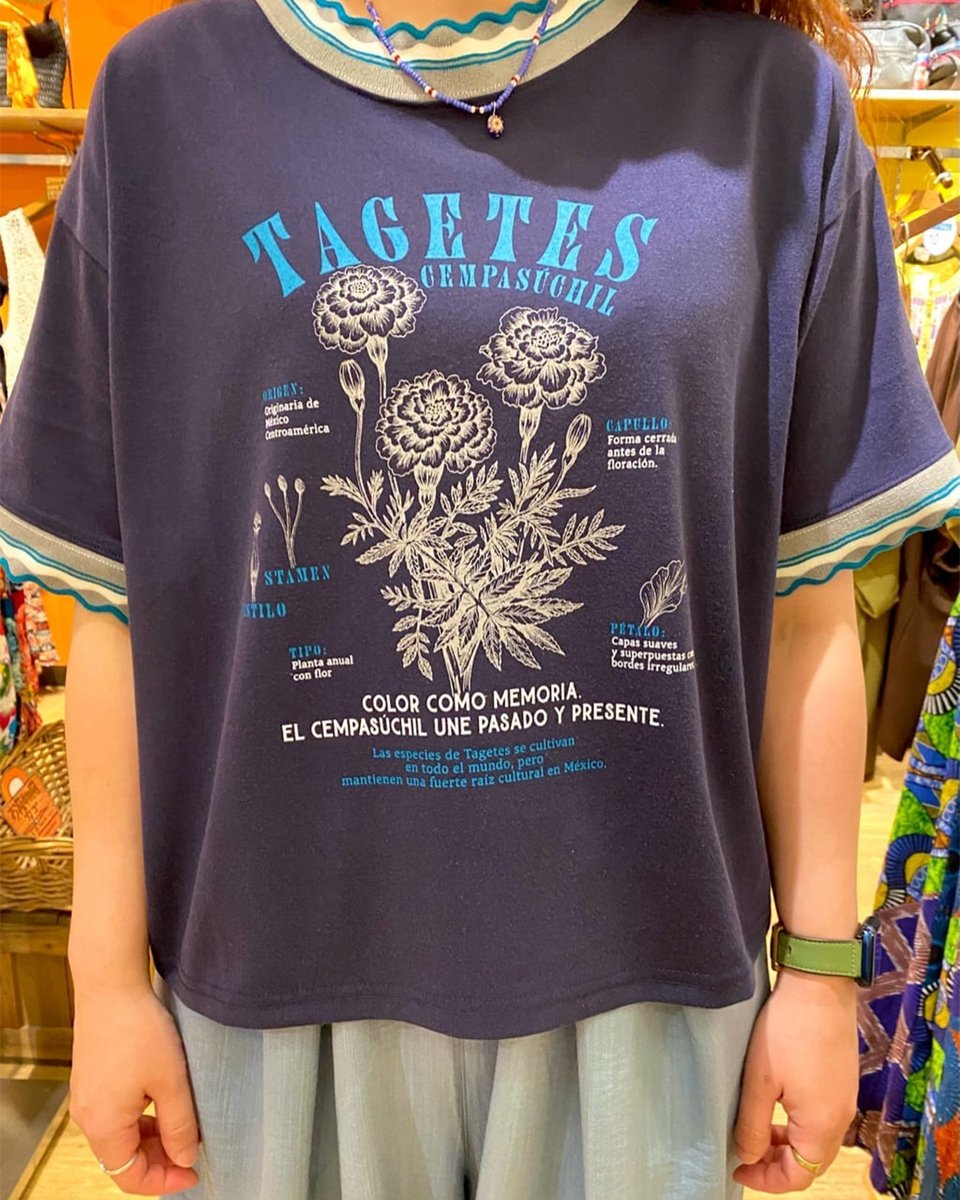 TITICACA_'s tweet photo. 長崎ココウォーク店 / おら
160cm
 
襟と袖口がうねうねなリンガーT🌼
この一癖がかわいい♡
プリントはマリーゴールドです♪
Tシャツに合わせてブルーのパンツをチョイスしました♪

▼着用アイテム
https://t.co/hsIekxqZru https://t.co/CzFkhpLwSX