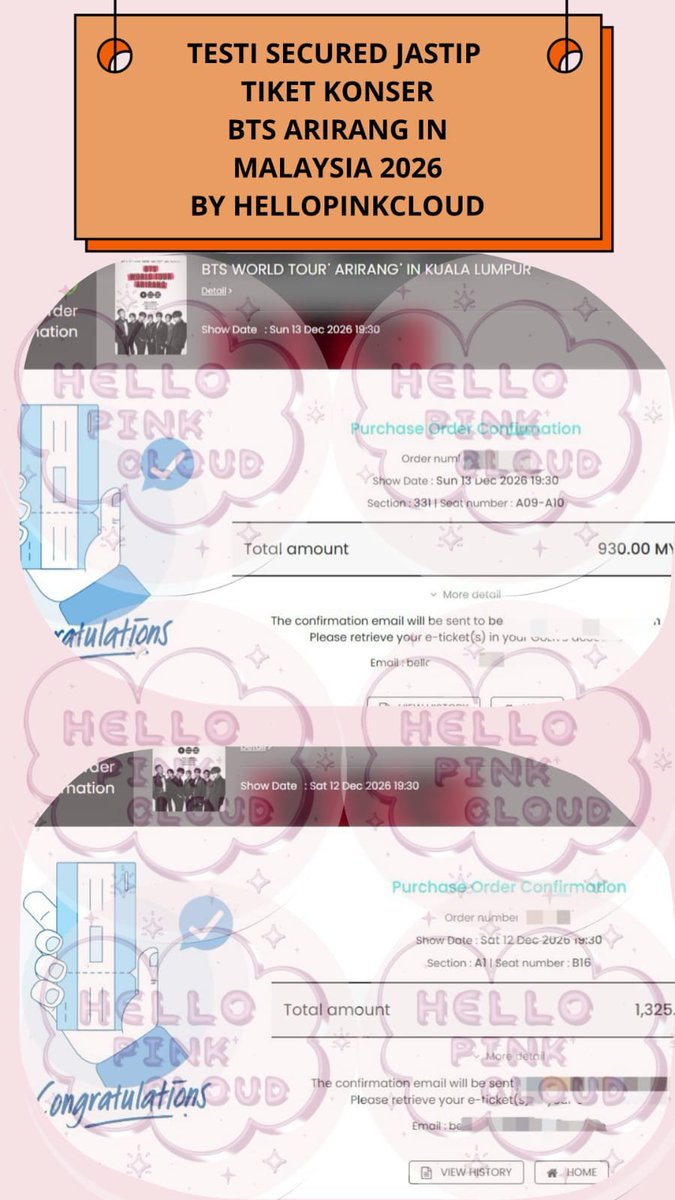 hellopinkcloud's tweet photo. TESTIMONI TIKET BTS KUALA LUMPUR DAN SINGAPORE BY HELLOPINKCLOUD🥰💜 https://t.co/6dQeF3fFeZ