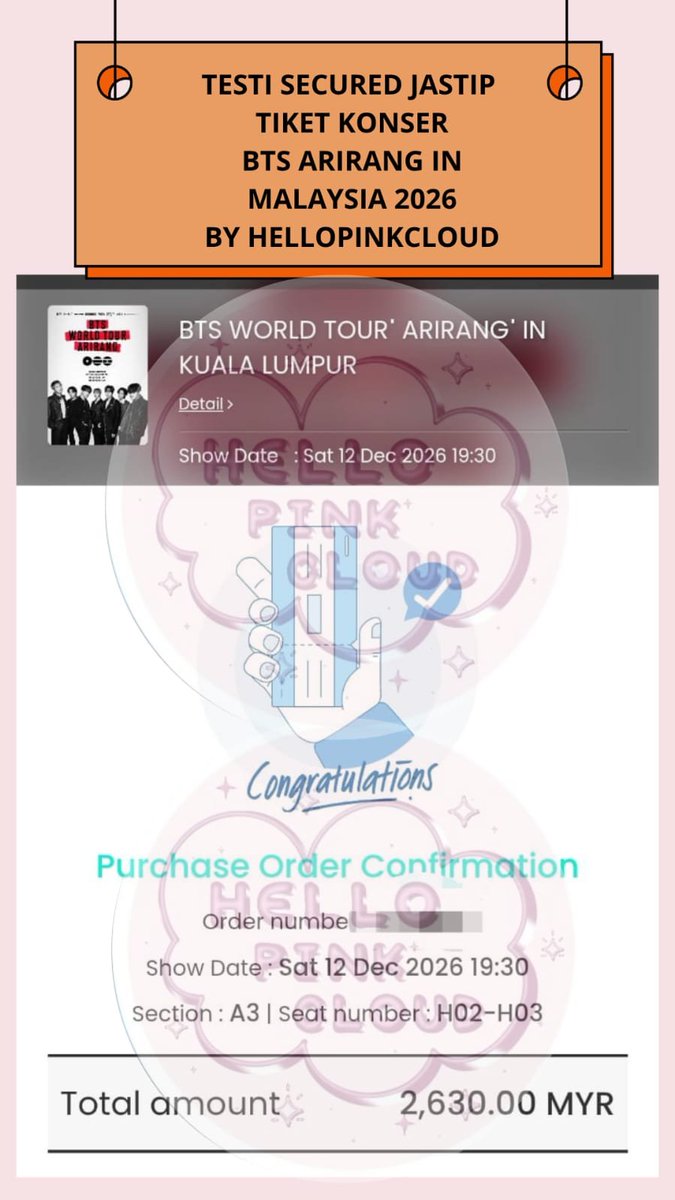 hellopinkcloud's tweet photo. TESTIMONI TIKET BTS KUALA LUMPUR DAN SINGAPORE BY HELLOPINKCLOUD🥰💜 https://t.co/6dQeF3fFeZ