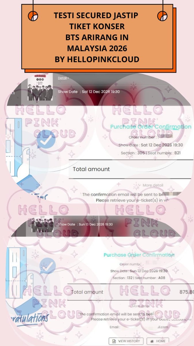 hellopinkcloud's tweet photo. TESTIMONI TIKET BTS KUALA LUMPUR DAN SINGAPORE BY HELLOPINKCLOUD🥰💜 https://t.co/6dQeF3fFeZ