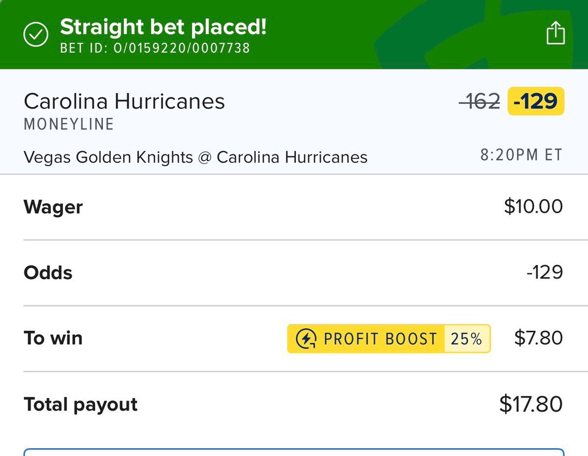 SeleneOdds's tweet photo. Stanley Cup Finals Play 🏒 

Riding with Canes ML using FD’s 25% profit boost 🎯 https://t.co/MFZA8M4sYo