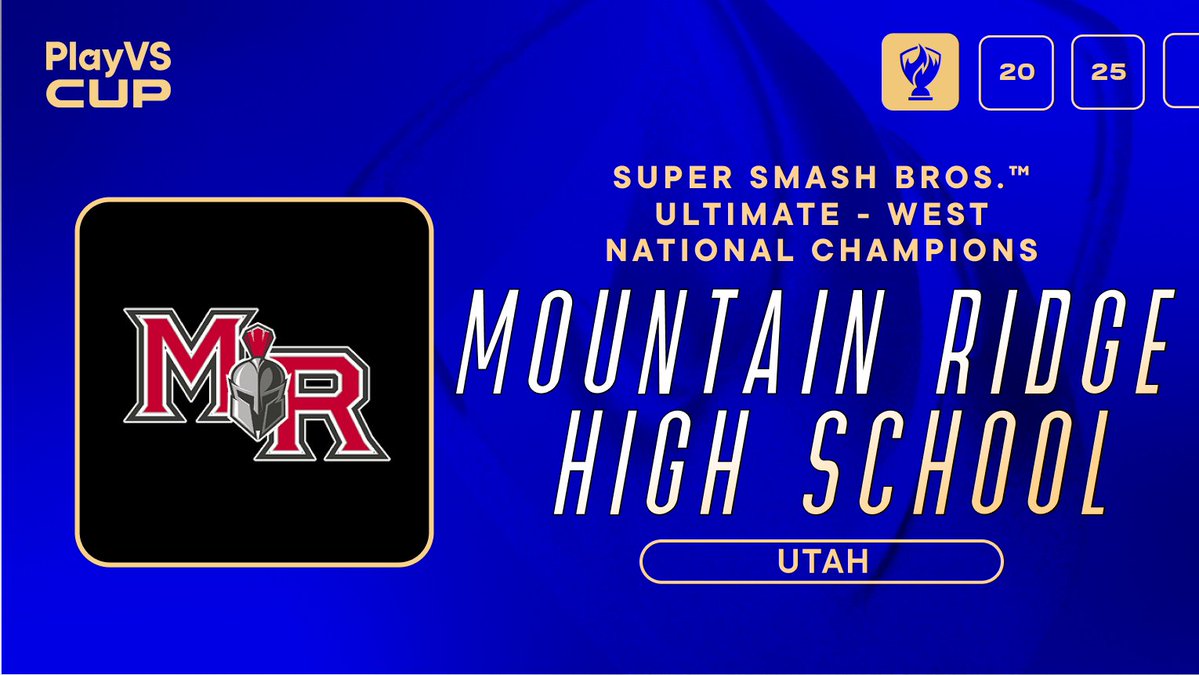 playvs's tweet photo. 🌄 The West belongs to Mountain Ridge High School!

Congratulations to the PlayVS Cup Super Smash Bros.™ Ultimate West Champions from Utah on an incredible championship run.

#PlayVSCup #SmashBrosUltimate #PlayVS https://t.co/0ytsYBU7je