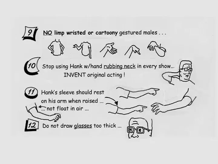 _Boomhauer's tweet photo. The dang ol' 60 animation rules for King of the Hill 🧵 https://t.co/cxVWzVjtwO
