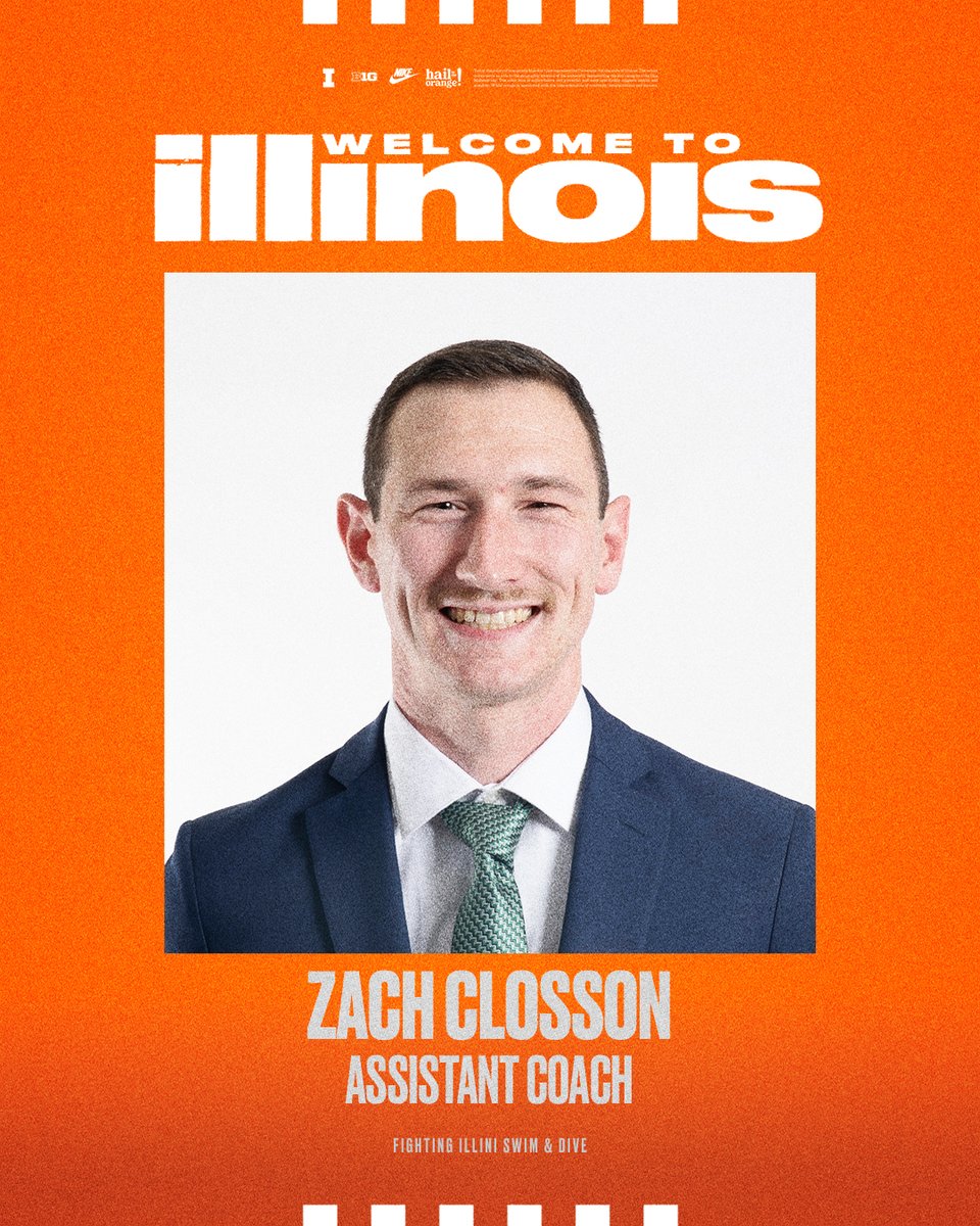IlliniSwimDive's tweet photo. We welcome Zach Closson to the famILLy as our newest assistant coach!

📰 | https://t.co/XfVzSj9Wje https://t.co/JLXrVgzfB0