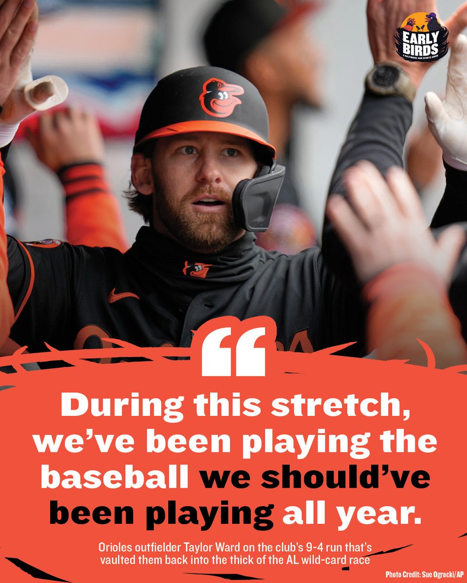 SunEarlyBirds's tweet photo. Are the Orioles officially back? 📈

Taylor Ward set the tone for a six-run first inning in their 8-2 win over the Red Sox on Thursday. Baltimore is now 9-4 since May 22 and a wild-card spot is within reach.

h/t @jcalvinmeyer https://t.co/MzUDzH2RG4
