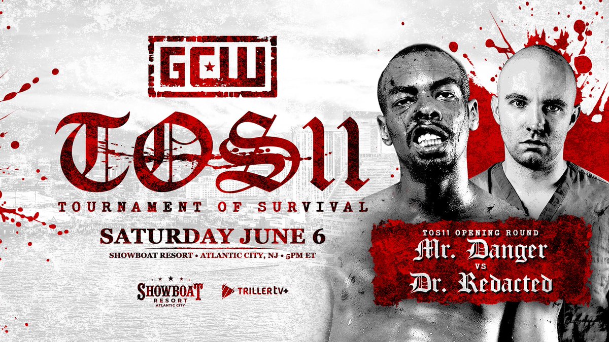 GCWrestling_'s tweet photo. *TOS XI UPDATE*

The Final Opening Round Matches:

MR DANGER
vs
DR REDACTED

ANAKIN MURPHY
vs
VIPRESS

Plus:
Masashi Takeda vs Jon Gresham
Sicko the Clown vs Nino Extremo

Tix:
https://t.co/CVHjD9okrU

Watch #GCWToSXi LIVE on @Triller_TV+
Sat 6/6 - 5PM https://t.co/4MWjjWrE8x
