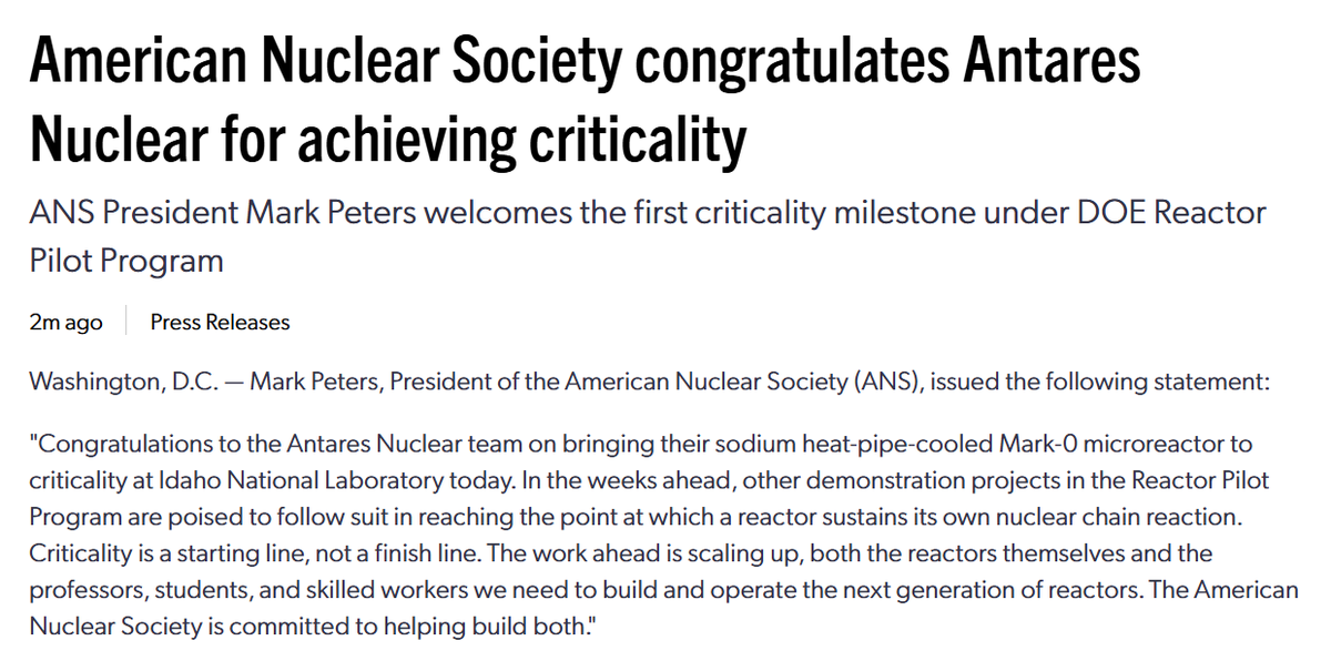 ANS_org's tweet photo. ANS congratulates @AntaresNuclear for achieving criticality! Let's go!

👉https://t.co/e2fClsE7aw https://t.co/uJjiGhV0q8