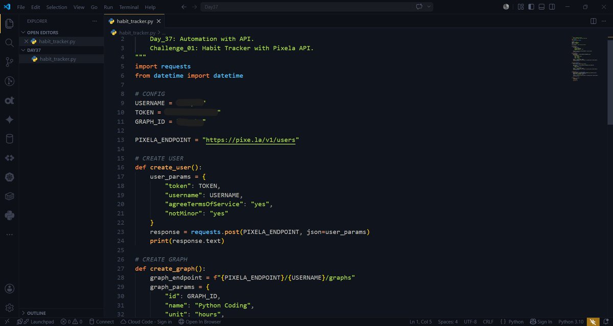 akoi_patrick's tweet photo. Day 37/100 of #100DaysOfPython 

✅ Built a Habit Tracker using Pixela API!

Now tracking my daily Python coding hours with a beautiful graph.

Consistency tool unlocked! 📈
#100DaysOfCode #Python #API https://t.co/YZ7xI6emMw