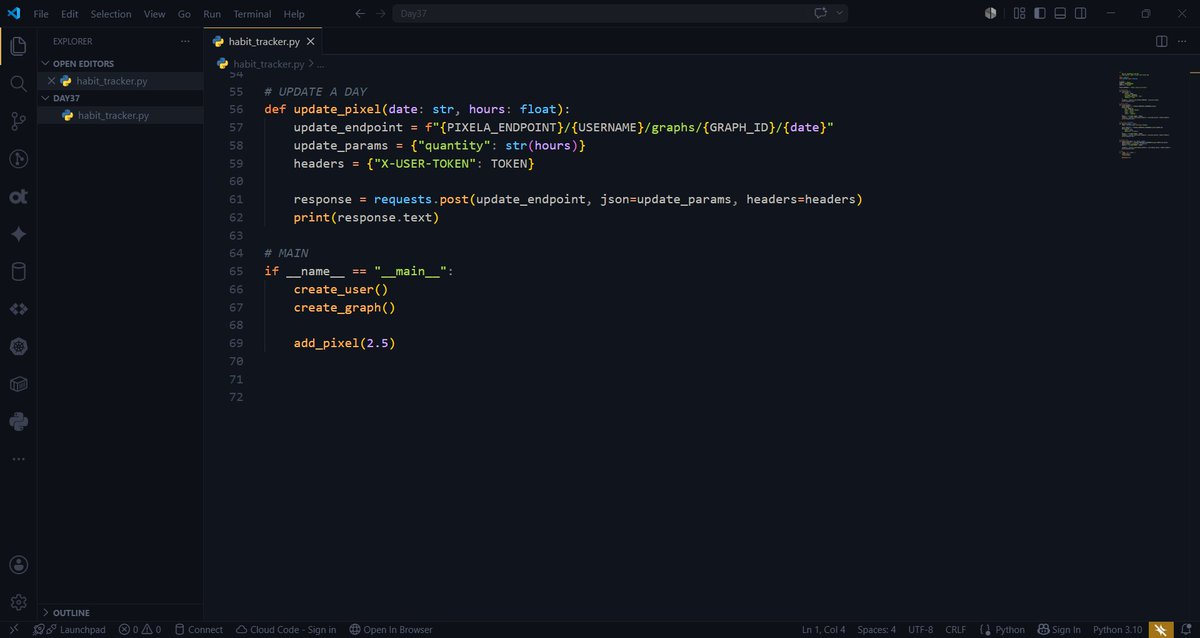 akoi_patrick's tweet photo. Day 37/100 of #100DaysOfPython 

✅ Built a Habit Tracker using Pixela API!

Now tracking my daily Python coding hours with a beautiful graph.

Consistency tool unlocked! 📈
#100DaysOfCode #Python #API https://t.co/YZ7xI6emMw