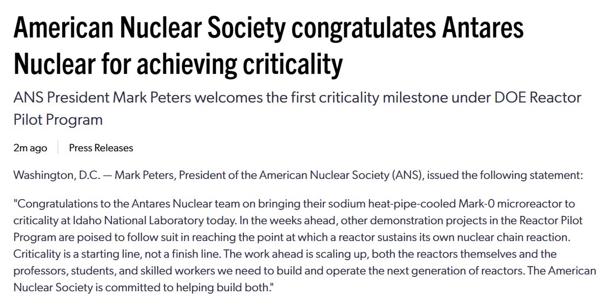 ANS_org's tweet photo. ANS congratulates @AntaresNuclear for achieving criticality! Let's go!

👉https://t.co/e2fClsE7aw https://t.co/ylV2tJ2CVX