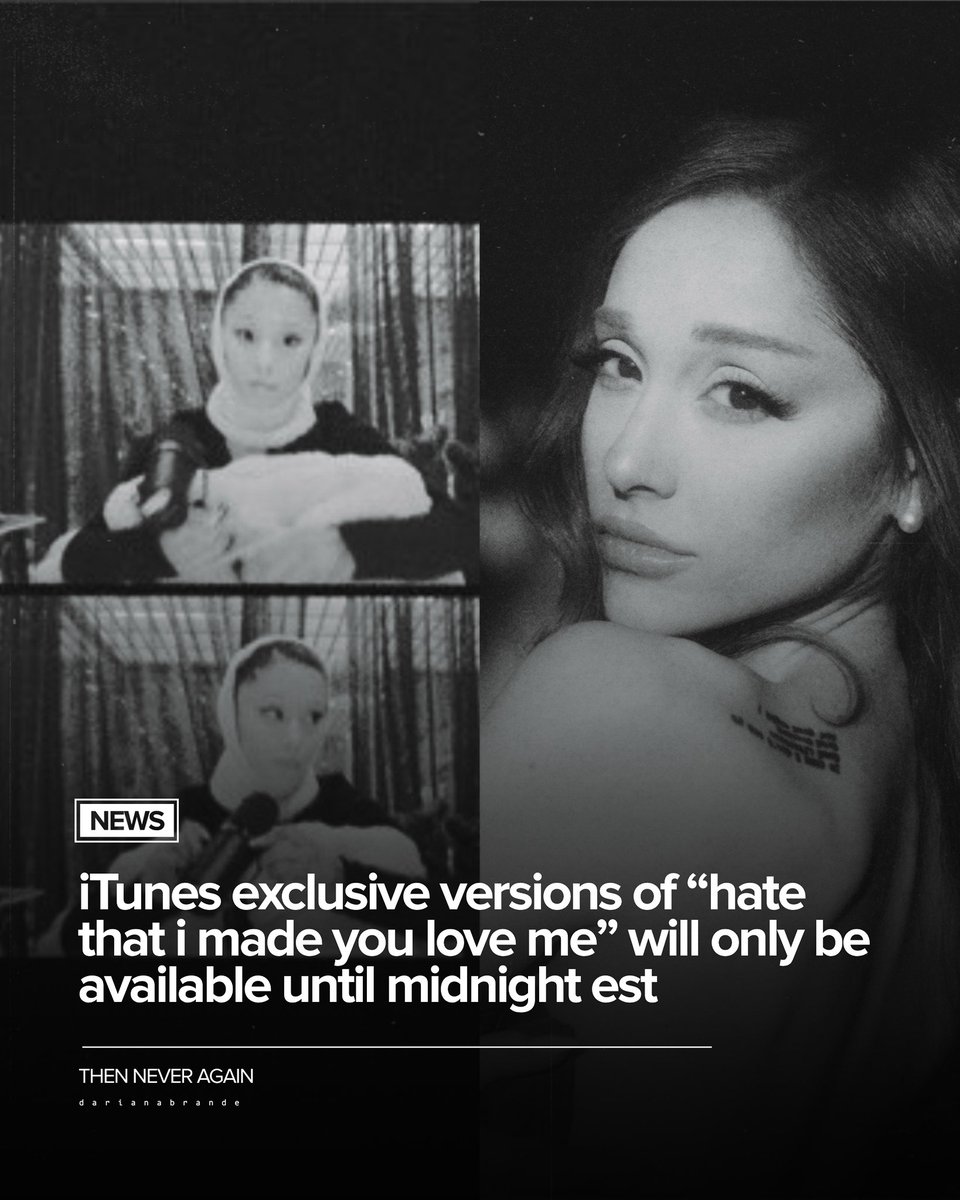 darianabrande's tweet photo. The iTunes exclusive versions of “hate that i made you love me” will only be available until Midnight EST, then never again.

— Make sure to buy the versions before you never get the chance again: https://t.co/Bxe9qqkZvp https://t.co/3FtwZmpHfr