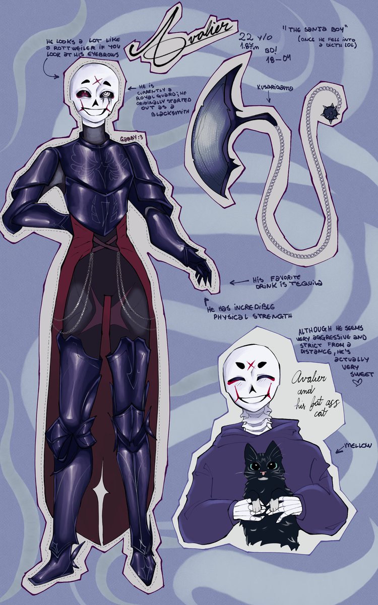 GabbyGumms's tweet photo. Let me introduce you to Avalier (and his fatass cat "Mellow"), the "rebellious" son of Killer and Cross who ended up becoming a royal guard. (His previous name was Nife, but I prefer Avalier, which sounds like “Cavalier.”) #killercross #Kross #fanchild https://t.co/rtVNsnNzJe