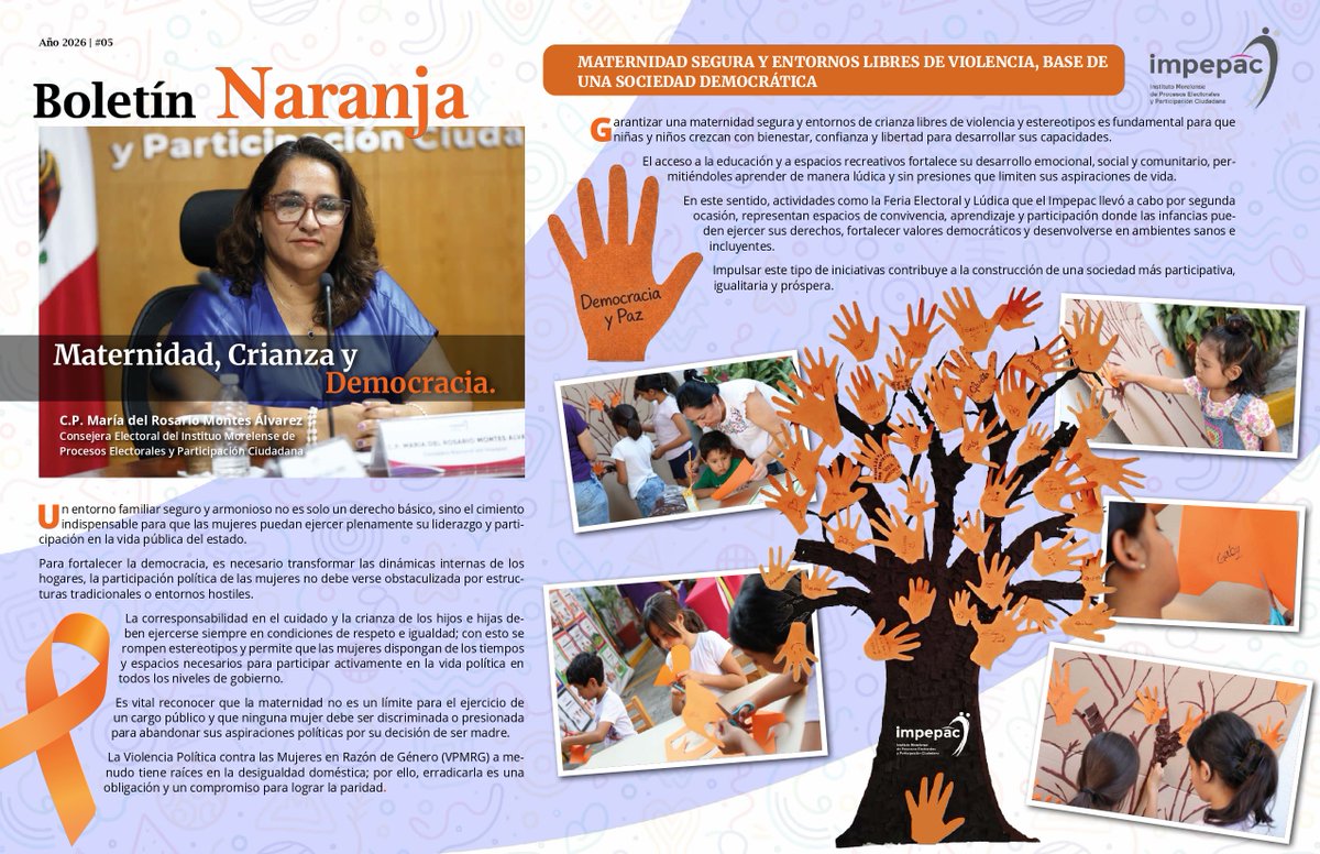 impepac's tweet photo. #BoletínNaranjaImpepac #NuevaEdición 🟠✨

👩‍🍼🤝🗳️ Maternidad, crianza y democracia.
💜 Una maternidad libre de violencia fortalece sociedades más justas 🌎
📚 Conoce más en la nueva edición del #BoletínNaranja 📲🔁 https://t.co/v8cWGIT9Qx