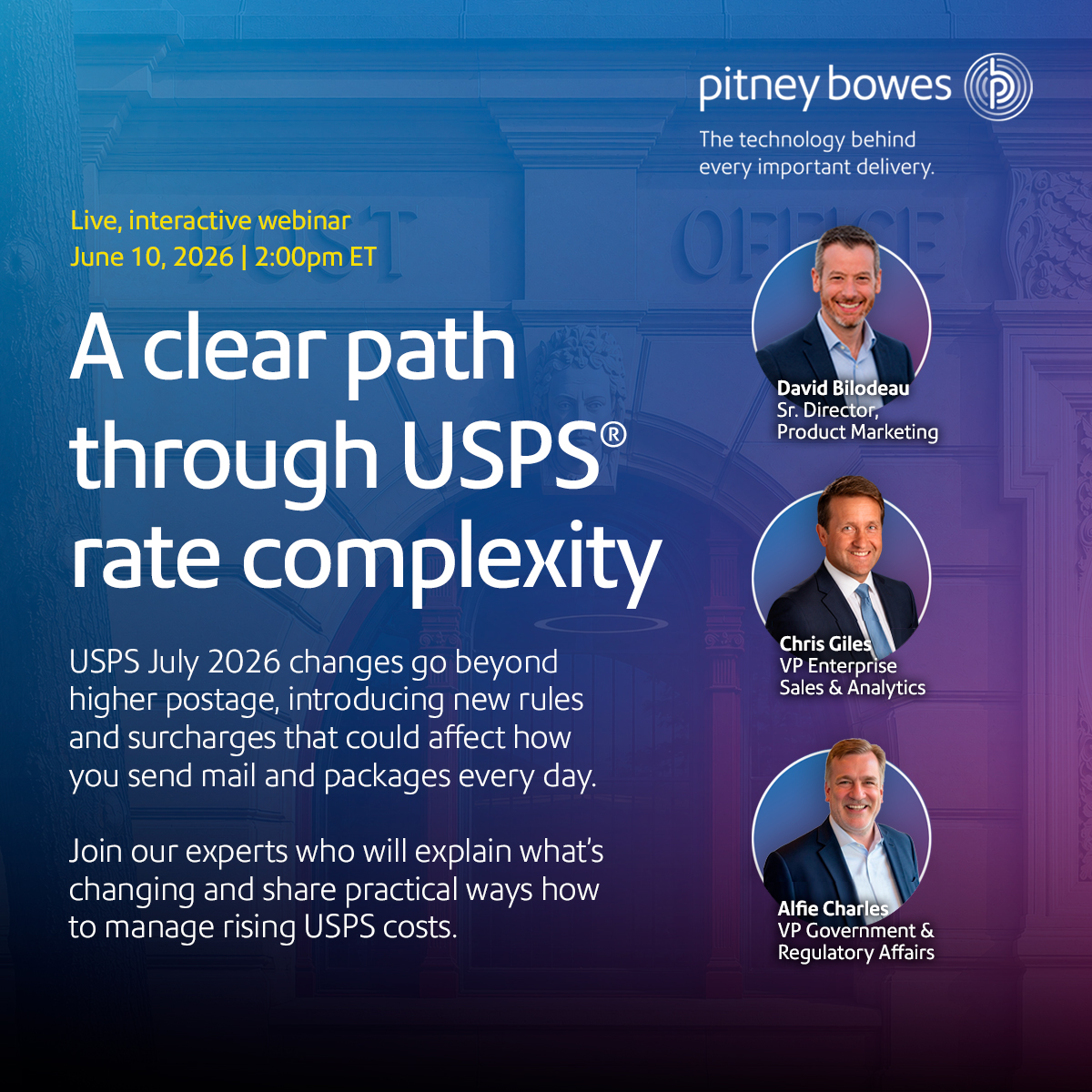 PitneyBowes's tweet photo. USPS® changes are coming fast, are you prepared?
Join Pitney Bowes experts on June 10 for a live webinar breaking down what’s changing, what it means for your business, and practical ways to reduce costs while sending smarter.
Register now: https://t.co/ED0jdRFrZG https://t.co/gNoqLHLMZG