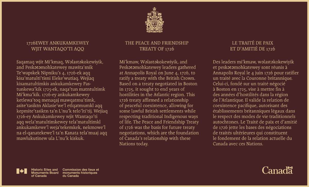 AFN_Updates's tweet photo. Today marks the 300th Anniversary of the Signing of the Peace and Friendship Treaty of 1726, a foundational agreement between Mi’kmaw, Wəlastəkokewiyik, and Peskətəmohkatewey leadership and the British Crown. The Treaty reaffirms commitment to peace, trade, and co-existence, without land surrender. It remains a living document that continues to shape conversations around rights, responsibilities, and First Nations sovereignty. As we mark National Indigenous History Month, this anniversary is a reminder that Treaties are not just historical documents – they are ongoing relationships that require action and accountability today. We call for full implementation of Treaty obligations in partnership with First Nations, and for policies and programs that reflect Treaty rights, responsibilities, and self-determination. #NIHM2026
 
Photos from left to right, top to bottom: Photo 1, Parks Canada; Photo 2, Historic Sites and Monuments Board of Canada; Photo 3, Courtesy of the National Archives of the United Kingdom.