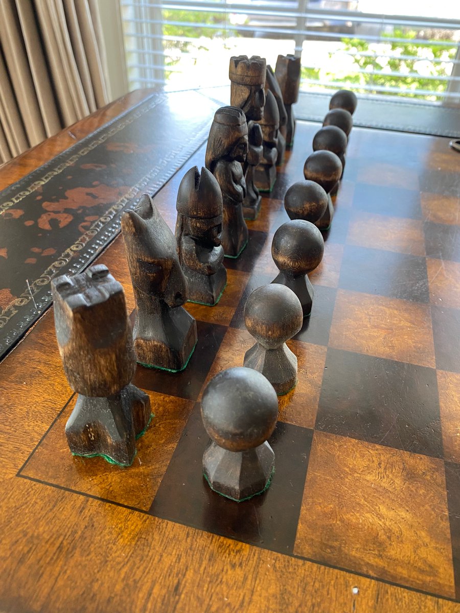 danbmurphy's tweet photo. After a year of carving, my chess set is finished. 32 pieces. Hundreds of hours. There's something about working slowly with your hands that changes how you think. It's pure contemplation. https://t.co/6qnHbS1YOo